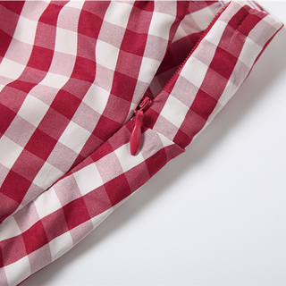 Plaid zip-up ruched contrast tube top