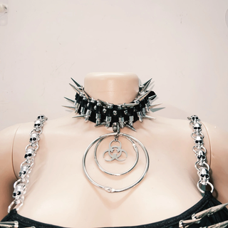 Rivet PU leather skull applique lace up cami top