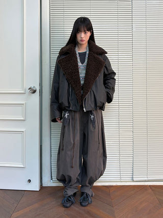 [NEVERSEEZ] Lapel Fleece Diagonal Zipper Jacket