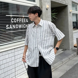Stitch stripe short-sleeved shirt