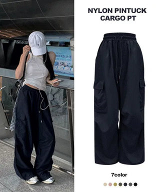 Pocket Nylon Cargo Pintuck Pants - 8 Colors