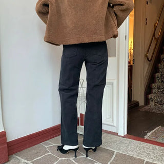 Brushed-back straight cotton pants