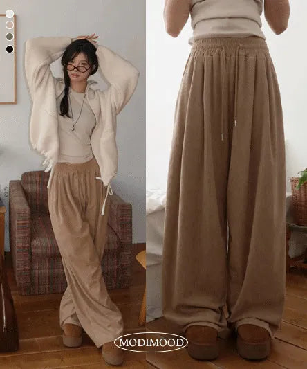 Wither Corduroy Long Wide Pintuck Pants - 4 Colors