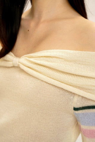 [Moromoro2] Striped Bow Knit Sweater