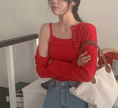 [SET] Ribbed Bolero Sleeveless 2-Piece Cardigan Set