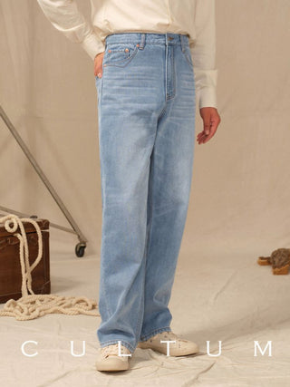 [CULTUM] Vintage Washed Straight Leg Jeans