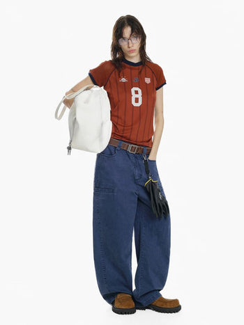 [MASONPRINCE] Mesh Sleeve Striped Sports Jersey Tee