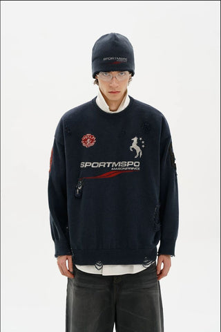 [MASONPRINCE] Distressed Boxy Crewneck Sweater
