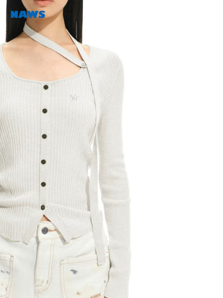 [NOTAWEAR] Wool Blend Ribbed Slim Fit  Cardigan