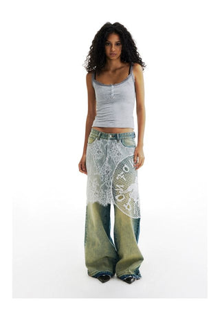 CONP Lace spliced €enim pants (blue)