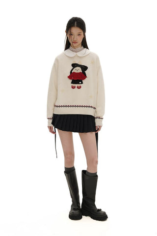 [Moromoro2] Rabbit Embroidered Fair Isle Knit  Sweater