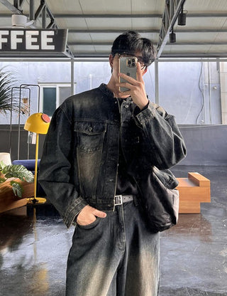 Nostalgia Mandarin Collar Denim Jacket (no.727)