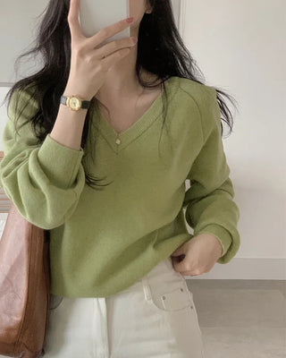 (8 colors) High-gauge V-neck raglan knit