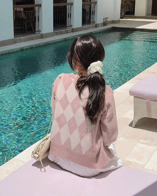 (3 colors) Back Point Argyle Cardigan