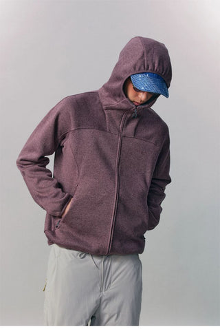 [Monterest] Fleece-Lined Hooded Zip-Up Cardigan