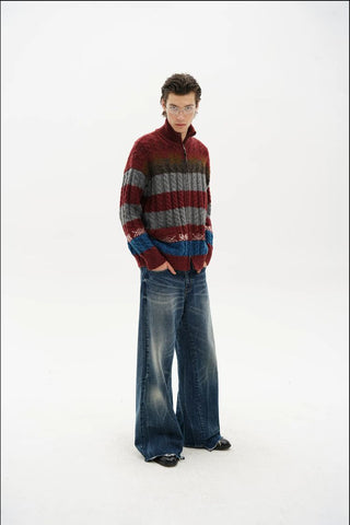 [MASONPRINCE] Fair Isle Cable Knit Wool Blend Cardigan