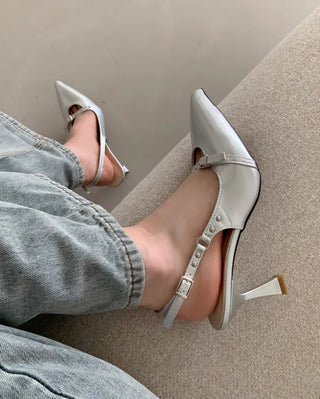 Pointed-toe stiletto slingback heels