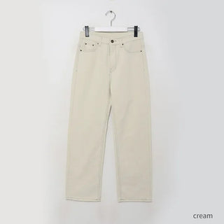Brushed-back straight cotton pants