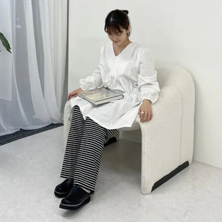 Striped elastic waist half-pants