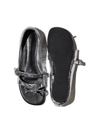 [moromoro2] Leather Bow Ballet Sandals