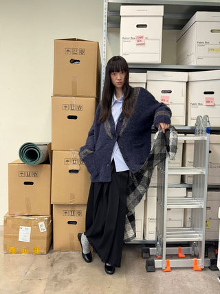 [NeverSeez] Two-Tone Jacquard Knit Cardigan