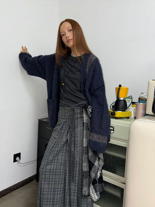 [NeverSeez] Two-Tone Jacquard Knit Cardigan