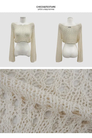 Crop Uneven Boat Neck Punching nt - 2 colors