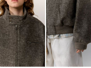 [Monterest] Wool Blend Stand Collar Harrington Jacket