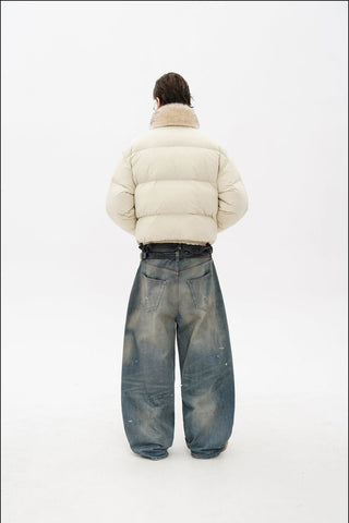 [MASONPRINCE] Quilted Oversized Down Jacket with Fur Collar