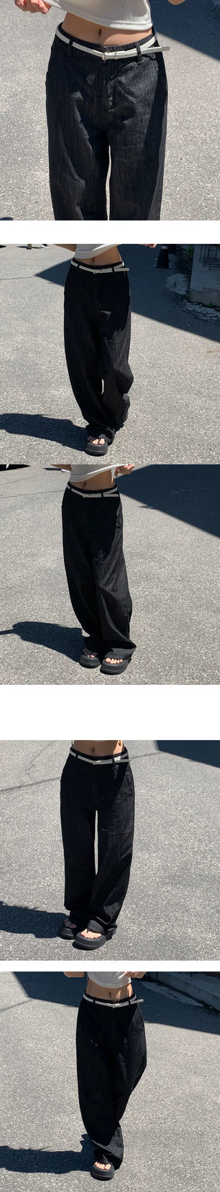 Raw back banding long pants - 2 colors