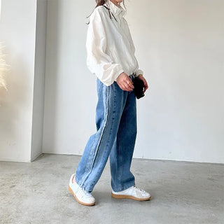 Side fringe denim pants