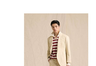 [CULTUM] Cotton Striped Open Collar Knit Sweater