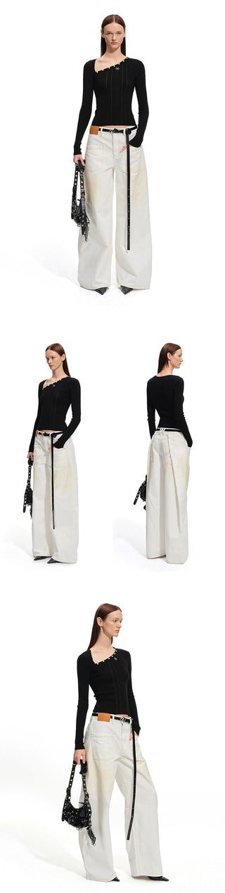 [NOTAWEAR] Wash Twill Denim Wide-Leg Pants