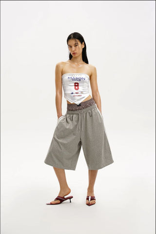 [MASONPRINCE] Side Stripe Wide Leg Bermuda Shorts