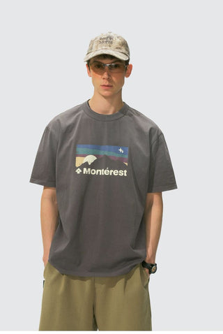 [Monterest] Washed Distressed Mountain Print T-Shirt