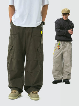 [Monterest] Grid Cotton Drawstring Paratrooper Pants