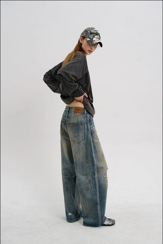 [MASONPRINCE] Distressed Wide Leg Jeans