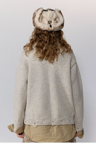 [Monterest] Distressed Crewneck Embroidered Sweater