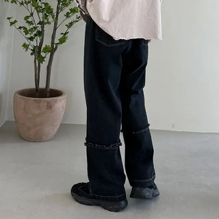 Cut-off semi-wide denim pants