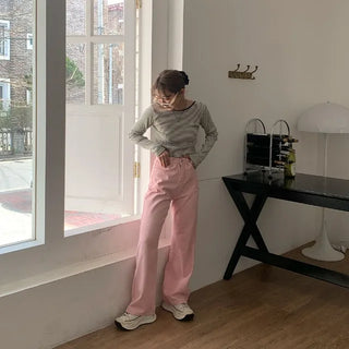 Pink straight-fit pants