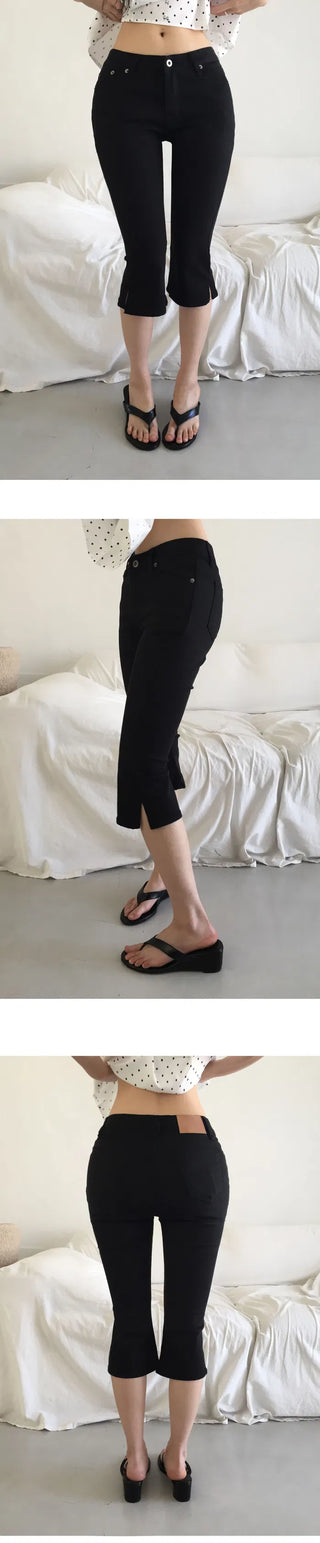 Capri Slit Cotton Spandex Pants - 2 colors