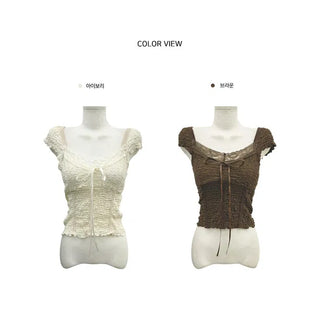 Luca Lace Ribbon Short Sleeve Blouse T-Shirt - 2 Colors