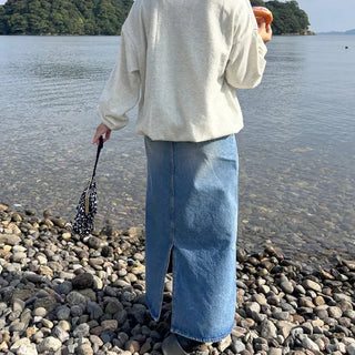 Long denim skirt