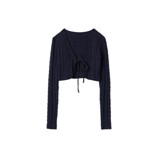 [NECY] Cozy Cable Ribbon Tie Bolero Cardigan (2color)