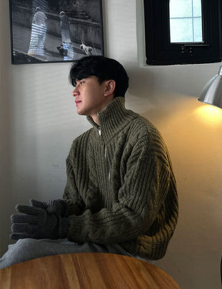 3-Gauge Cable Zip-Up Knit (5 Colors)
