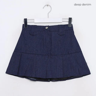 Pleated denim mini skirt