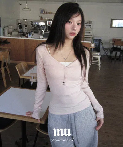 MOMU Button Long Sleeve VER Line T-Shirt - 3 Colors