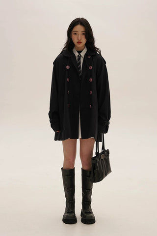 [Moromoro2] Wool Blend Doll Collar Trench  Coat