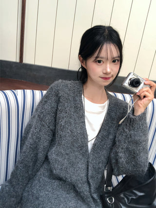 Angora V-neck cardigan