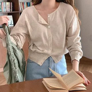U-neck linen cardigan